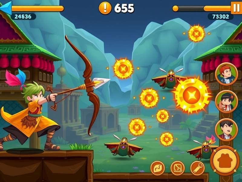 Archero Curry Warrior combat scene showing multiple enemies and power-ups
